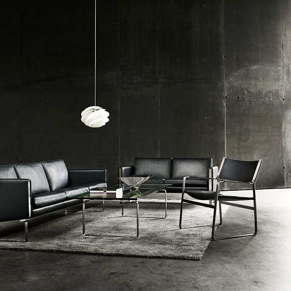 CH102 2 Seater Sofa - Leather, Stainless Steel