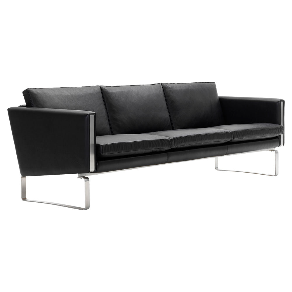 CH103 3 Seater Sofa - Leather, Stainless Steel