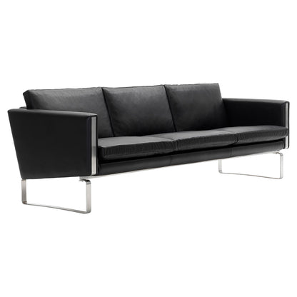 CH103 3 Seater Sofa - Leather, Stainless Steel