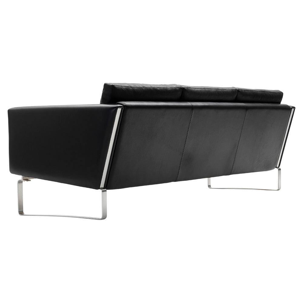 CH103 3 Seater Sofa - Leather, Stainless Steel