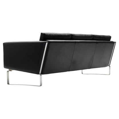 CH103 3 Seater Sofa - Leather, Stainless Steel