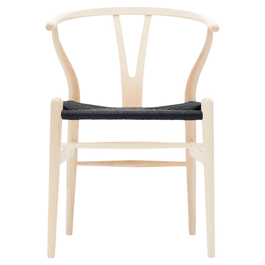 CH24 Wishbone Dining Chair - Black Paper Cord, Ash White Oil