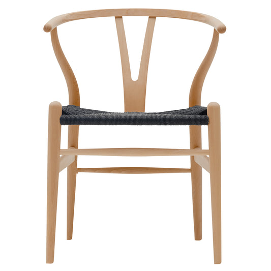 CH24 Wishbone Dining Chair - Black Paper Cord, Beech Lacquer