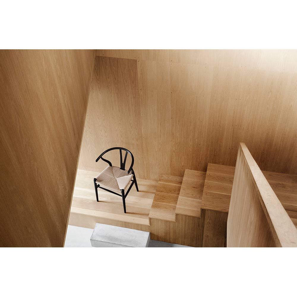 CH24 Wishbone Dining Chair - Black Paper Cord, Black Ash