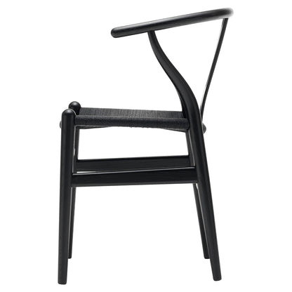 CH24 Wishbone Dining Chair - Black Paper Cord, Black Ash