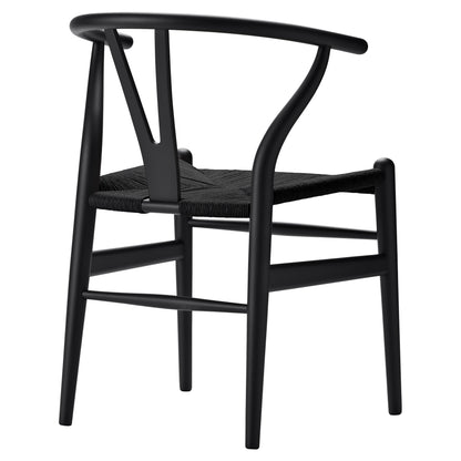 CH24 Wishbone Dining Chair - Black Paper Cord, Black Beech