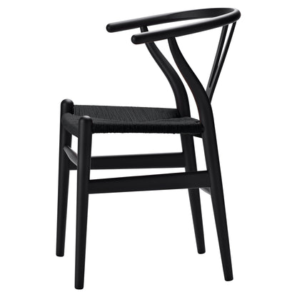 CH24 Wishbone Dining Chair - Black Paper Cord, Black Beech