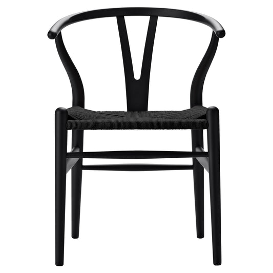 CH24 Wishbone Dining Chair - Black Paper Cord, Black Beech