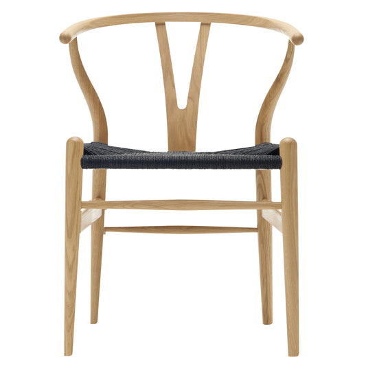 CH24 Wishbone Dining Chair - Black Paper Cord, Oak Lacquer
