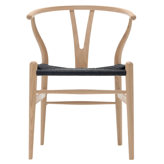 CH24 Wishbone Dining Chair - Black Paper Cord, Oak White Oil