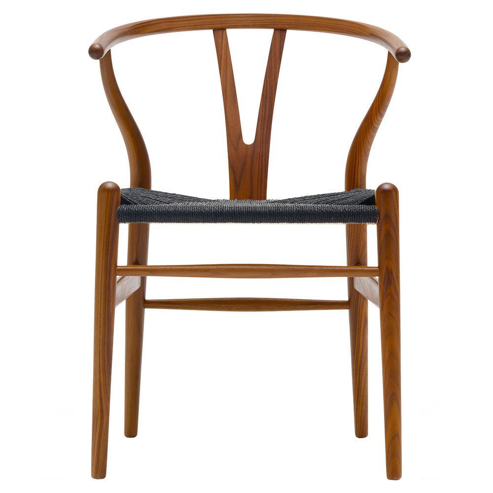CH24 Wishbone Dining Chair - Black Paper Cord, Walnut Lacquer