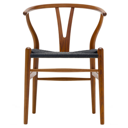 CH24 Wishbone Dining Chair - Black Paper Cord, Walnut Lacquer
