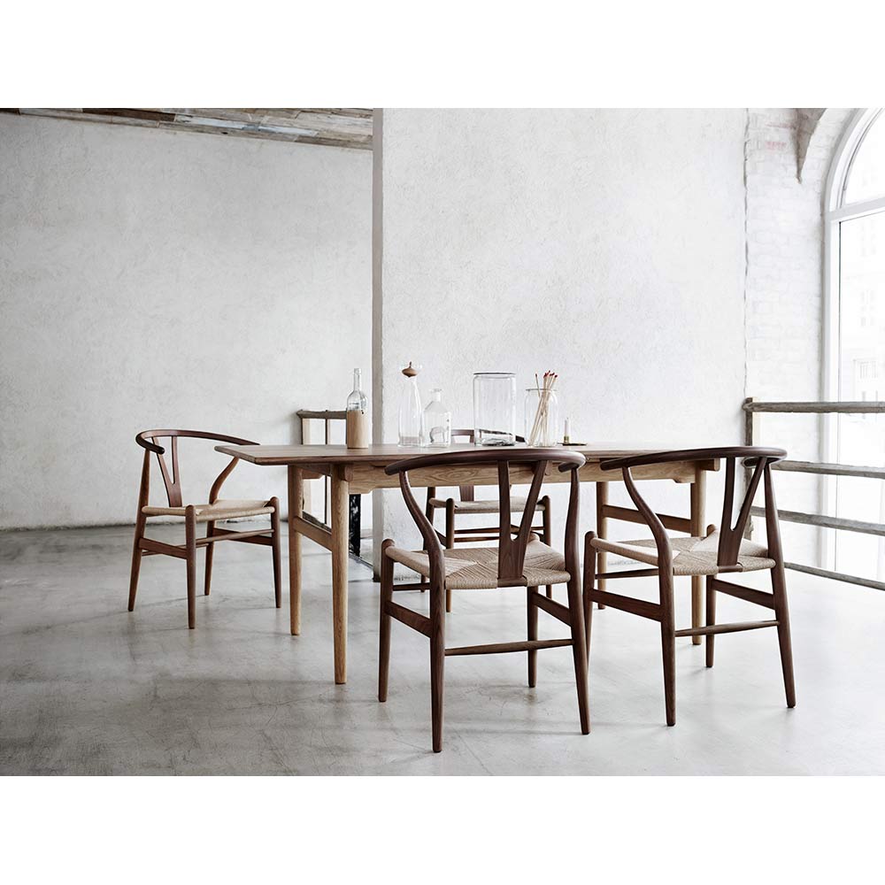 CH24 Wishbone Dining Chair - Black Paper Cord, Walnut Lacquer