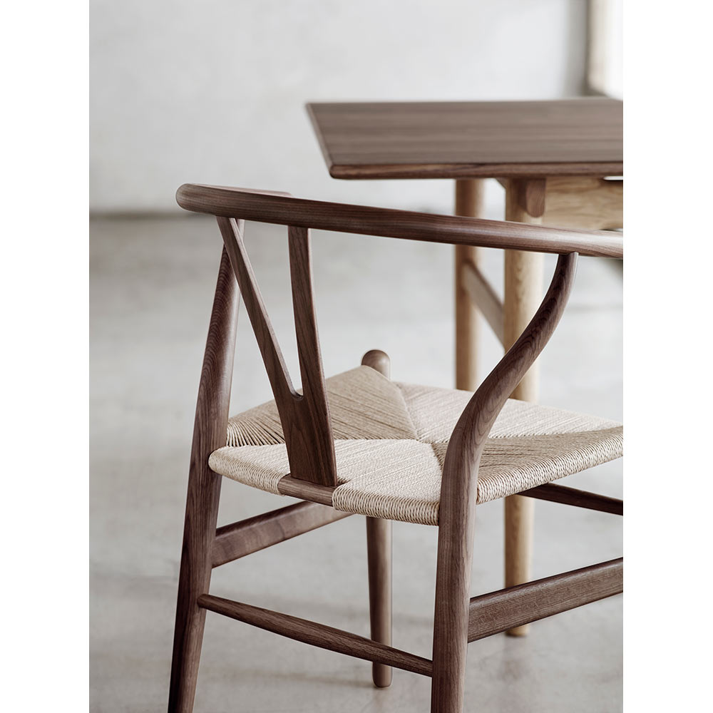CH24 Wishbone Dining Chair - Black Paper Cord, Walnut Lacquer