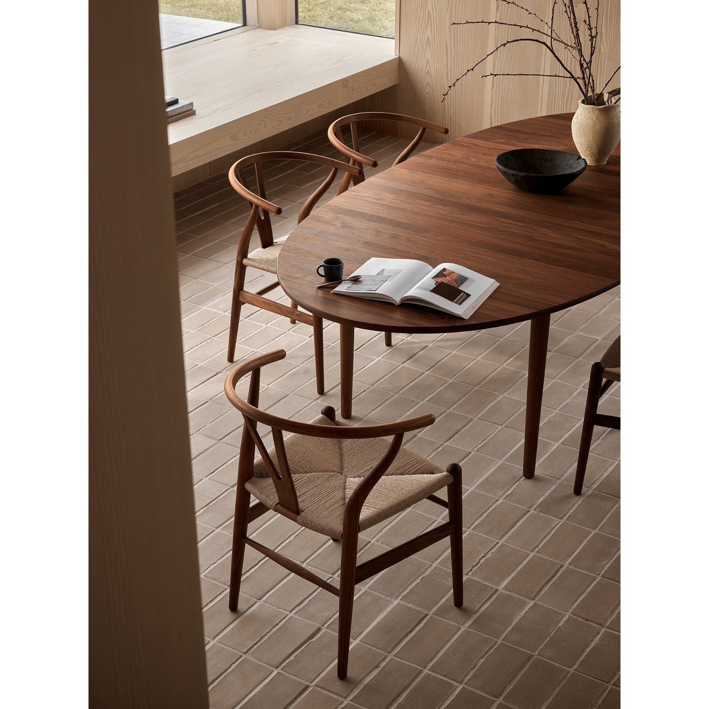 CH24 Wishbone Dining Chair - Black Paper Cord, Oak Soap