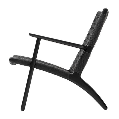 CH25 Easy Lounge Chair - Black Paper Cord, Oak Black Painted