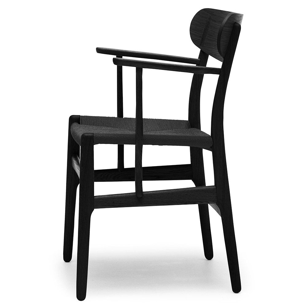 CH26 Dining Chair - Black Paper Cord, Black Oak