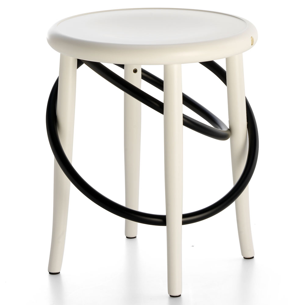 Cirque Two Tone Low Stool - White Lacquer Base, Black Lacquer Ring