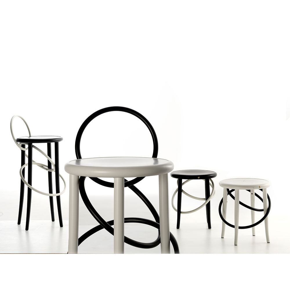 Cirque Two Tone Low Stool - White Lacquer Base, Black Lacquer Ring