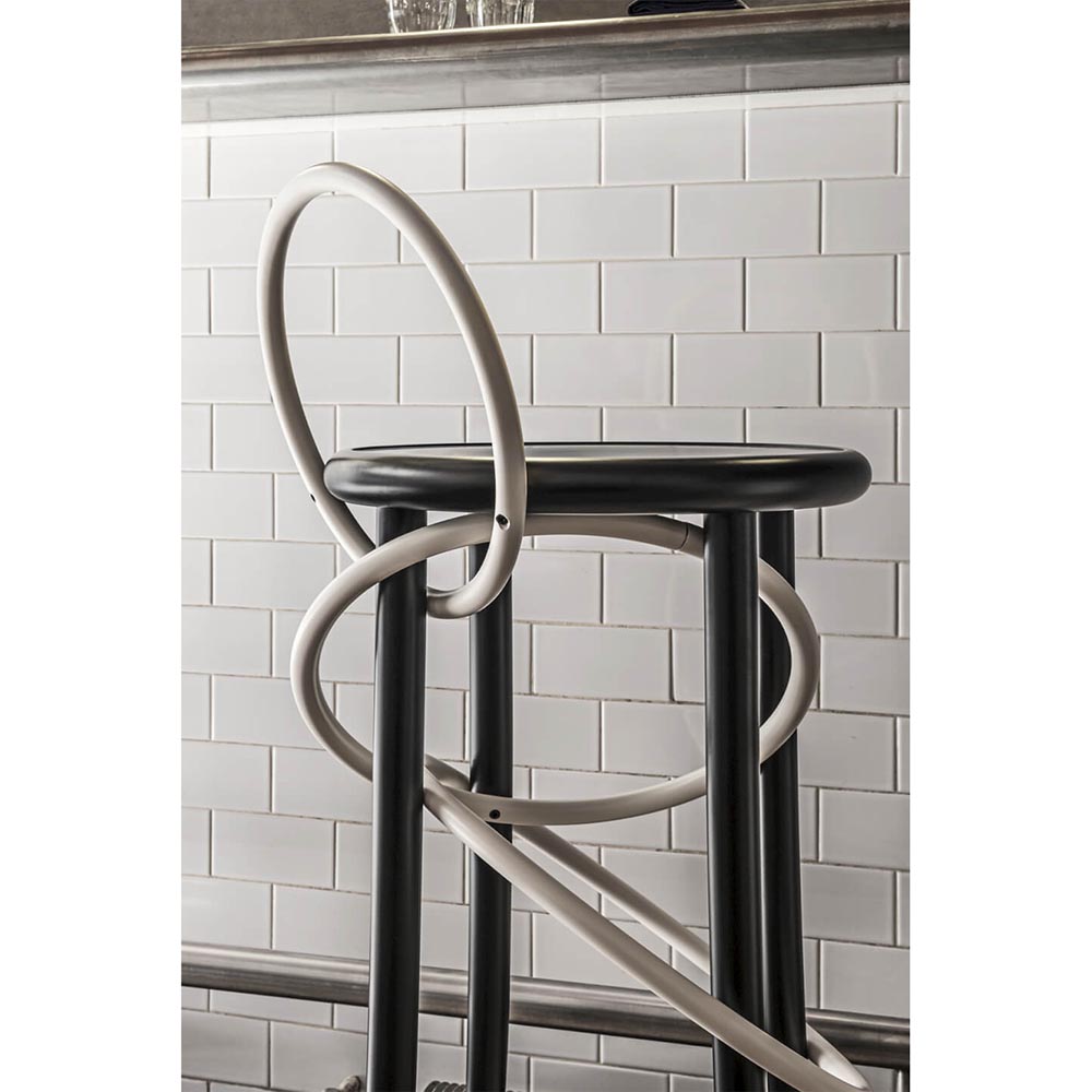 Cirque Two Tone Tall Stool - Black Lacquer Base, White Lacquer Ring
