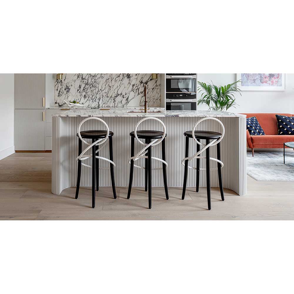 Cirque Two Tone Tall Stool - Black Lacquer Base, White Lacquer Ring