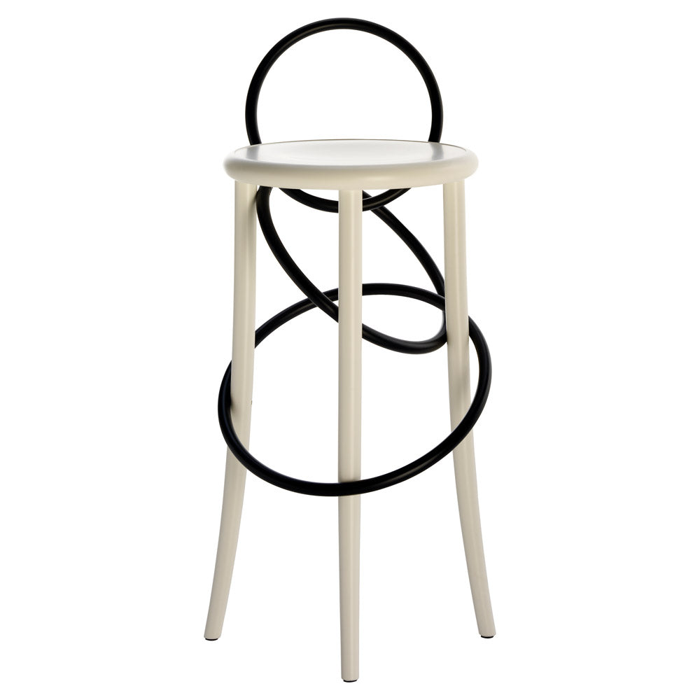 Cirque Two Tone Tall Stool - White Lacquer Base, Black Lacquer Ring