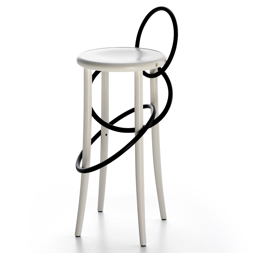 Cirque Two Tone Tall Stool - White Lacquer Base, Black Lacquer Ring