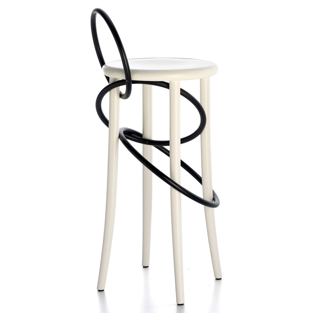Cirque Two Tone Tall Stool - White Lacquer Base, Black Lacquer Ring