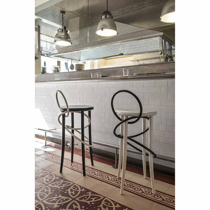Cirque Two Tone Tall Stool - White Lacquer Base, Black Lacquer Ring