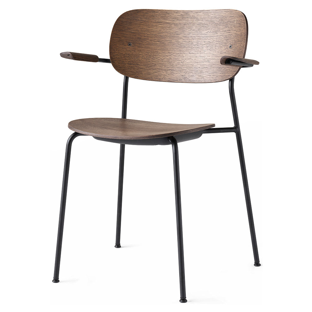 Co Unupholstered Dining Armchair - Black Base, Dark Stained Oak