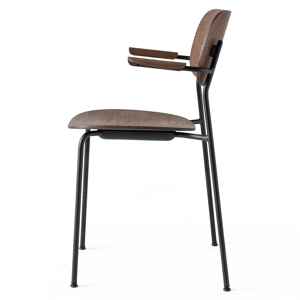 Co Unupholstered Dining Armchair - Black Base, Dark Stained Oak