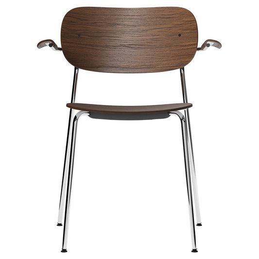 Co Unupholstered Dining Armchair - Chrome Base, Dark Stained Oak