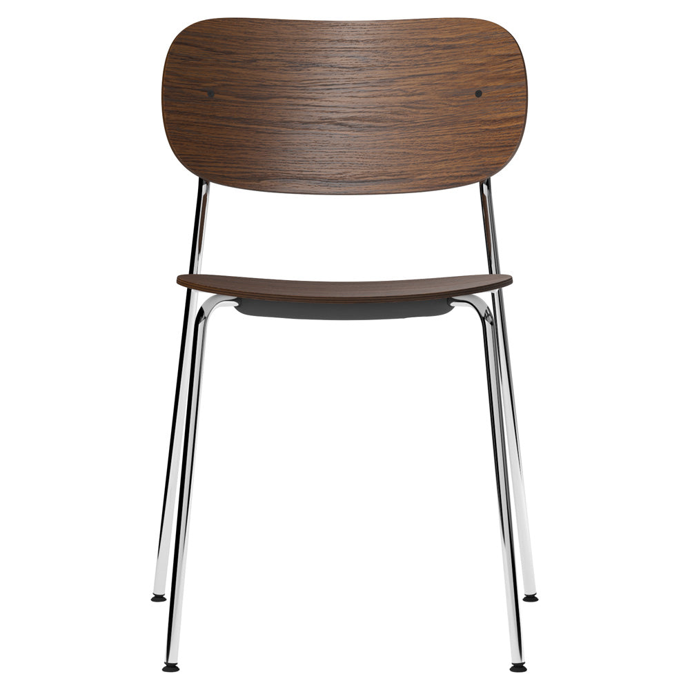 Co Unupholstered Dining Chair - Chrome Base, Dark Stained Oak