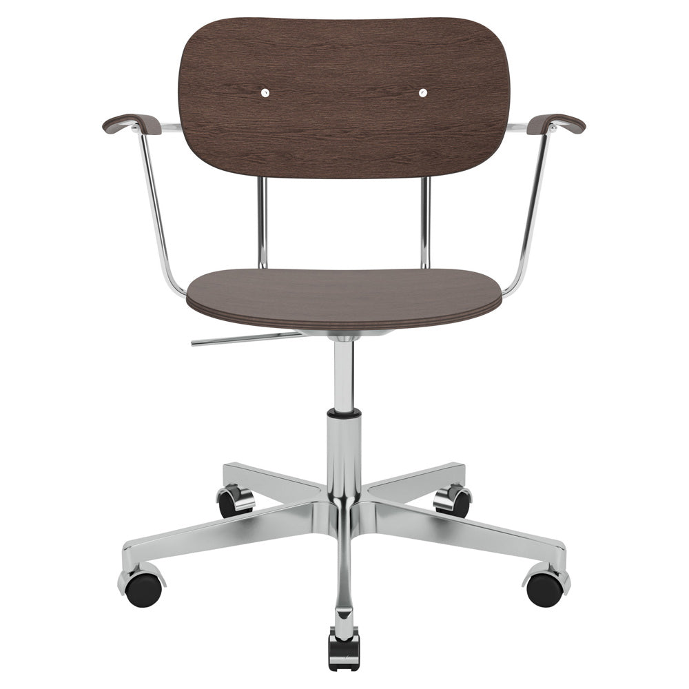Co Unupholstered Task Armchair - Polished Base, Dark Stained Oak