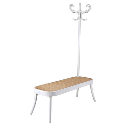 Coat Rack Bench - Cane, White