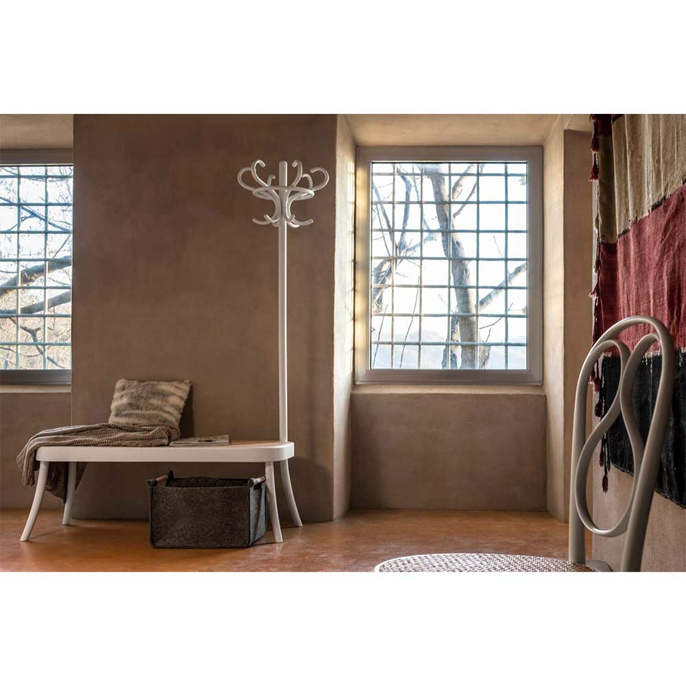 Coat Rack Bench - Cane, White