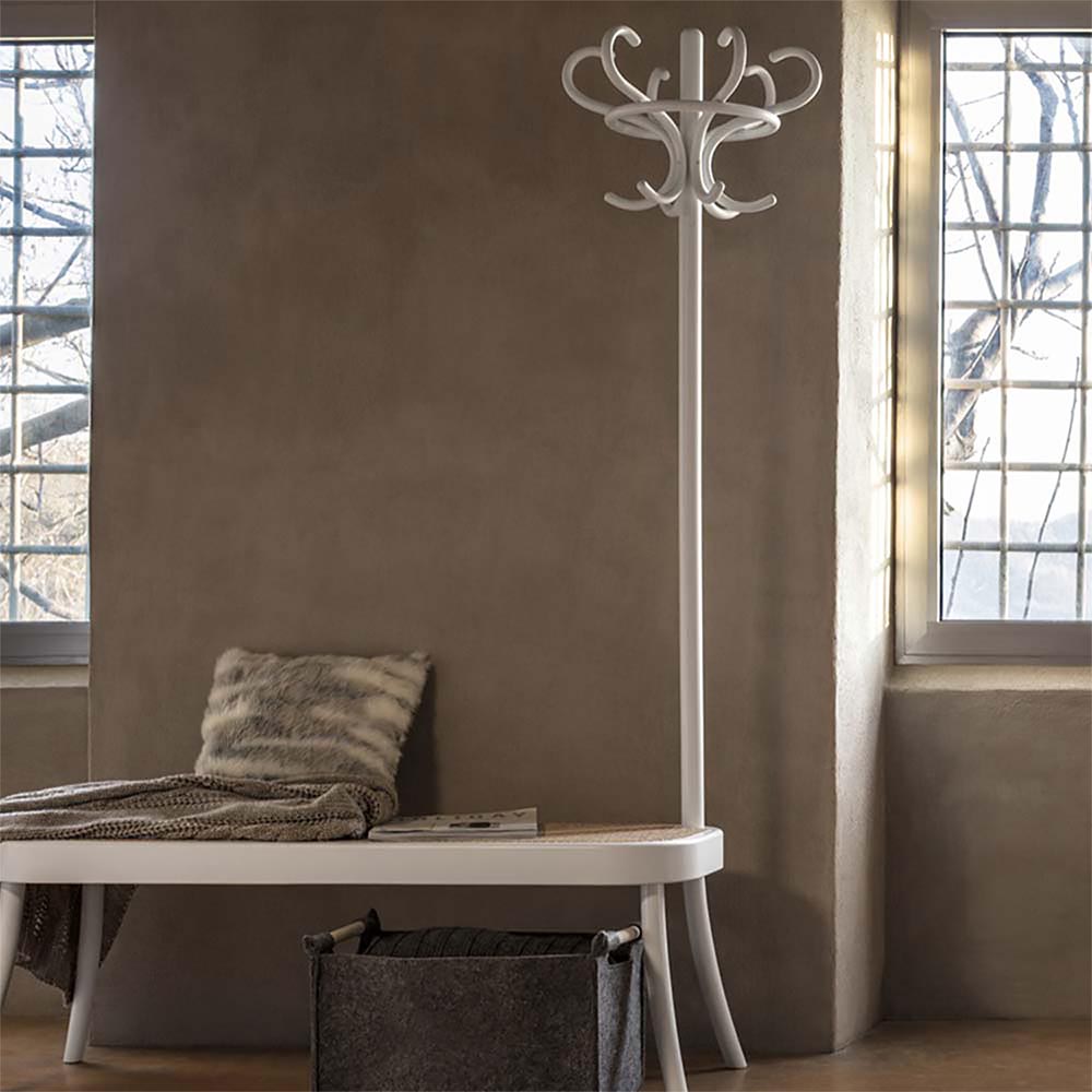 Coat Rack Bench - Cane, White