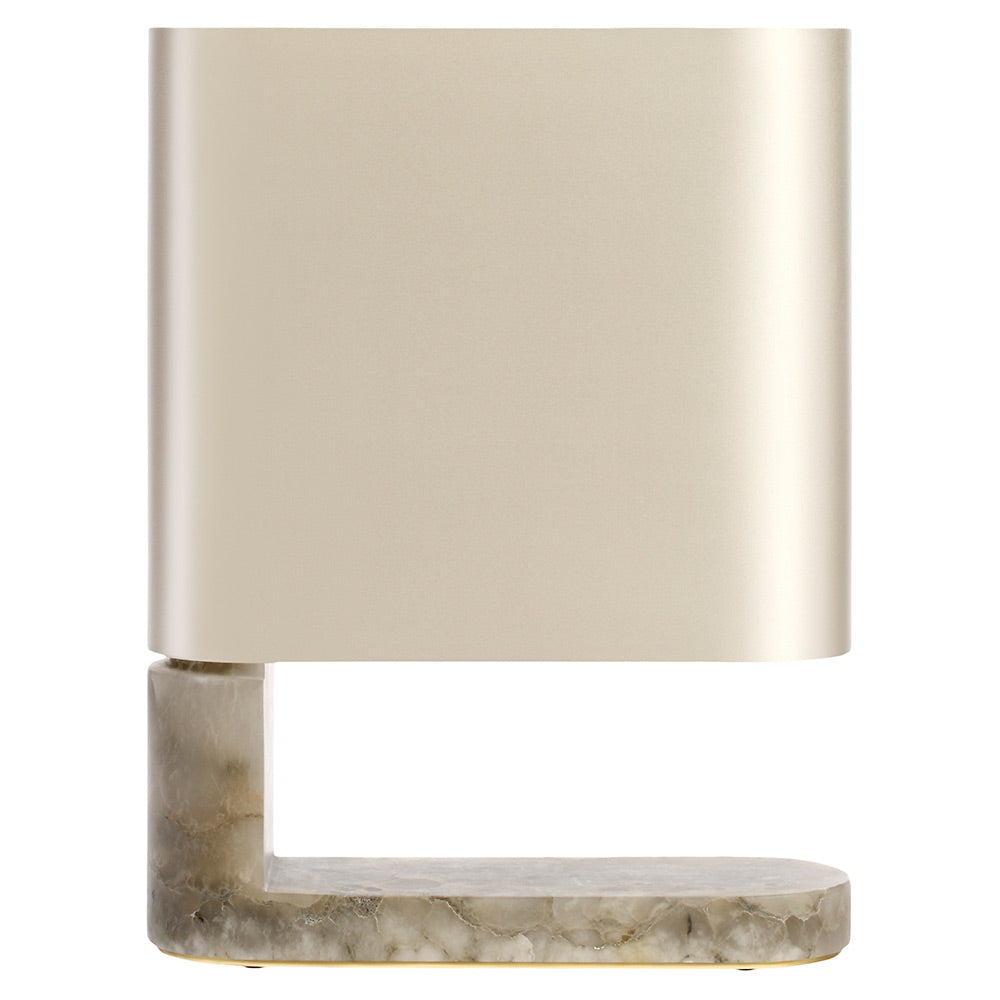 Columbo Table Lamp - Gray Alabaster, Satin Brass, Dove Gray Silk Shade