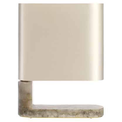 Columbo Table Lamp - Gray Alabaster, Satin Brass, Dove Gray Silk Shade