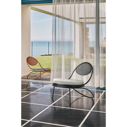 Copacabana Outdoor Lounge Chair - Leslie Stripe 040, International Orange Base