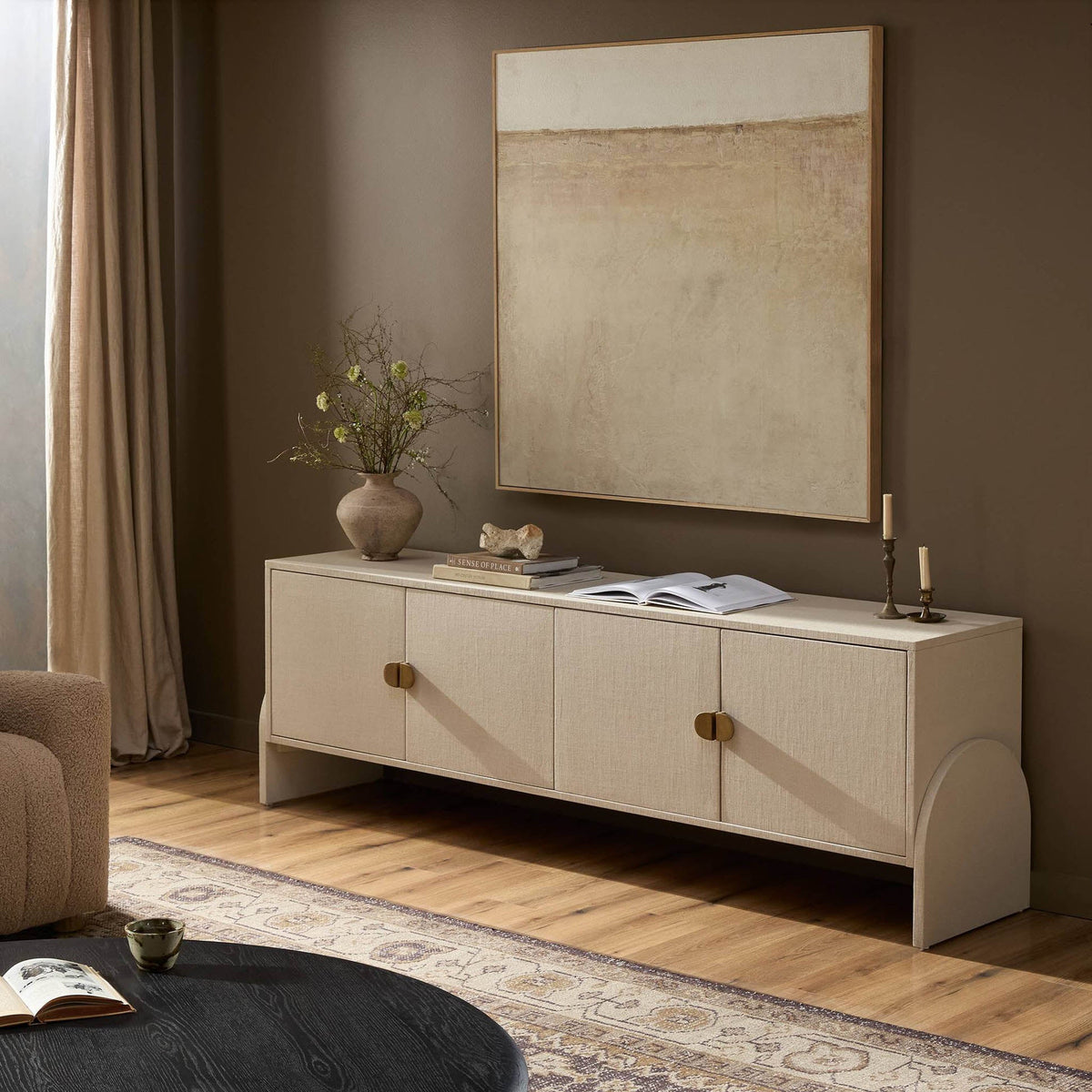 Cressida Media Console - Ivory Painted Linen