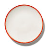 Dé Dinner Plates Variation 2 - Set of 4, Off White and Red