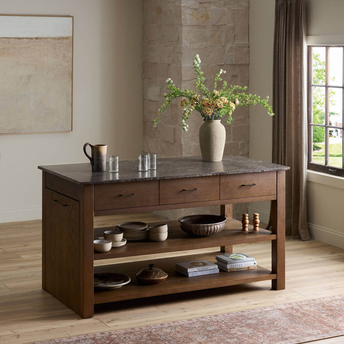 Divina Kitchen Island - Warm Gray Marble