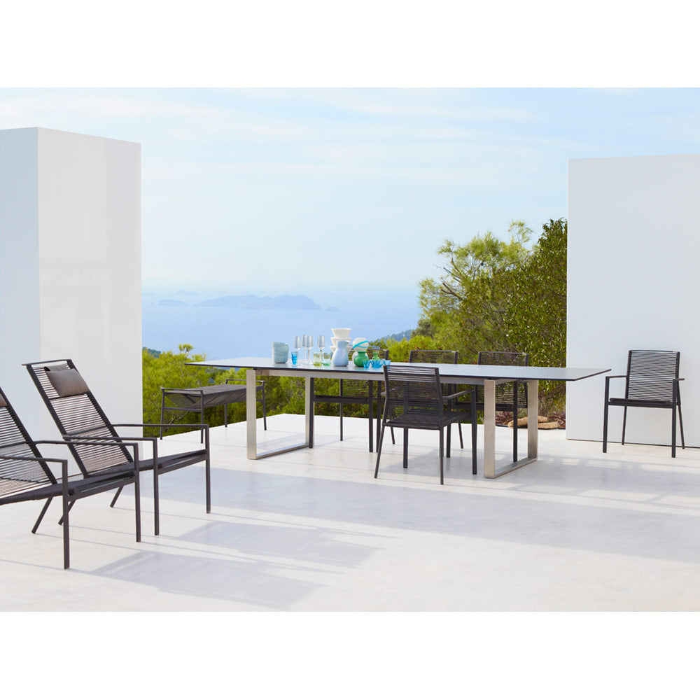 Edge Dining Table With Extensions - Concrete Gray Ceramic Top, Steel Base
