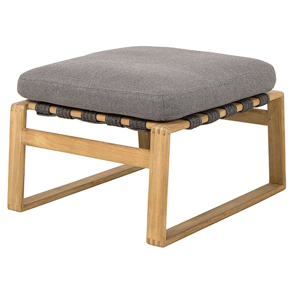 Endless Soft Footstool - Gray Cushions, Dark Gray Rope, Teak Base