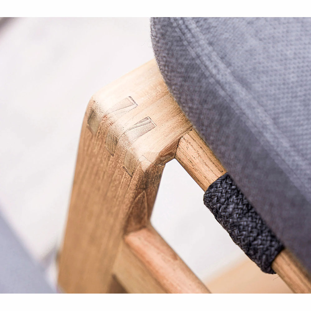 Endless Soft Footstool - Gray Cushions, Dark Gray Rope, Teak Base