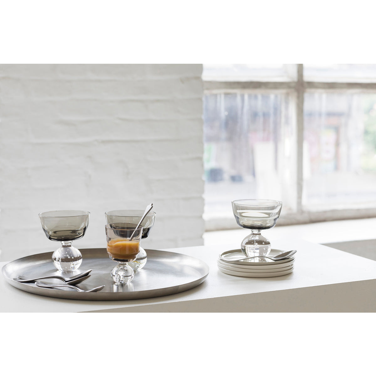 Eternal Snow Stem Glass Set of 6 - Smokey Gray, Medium