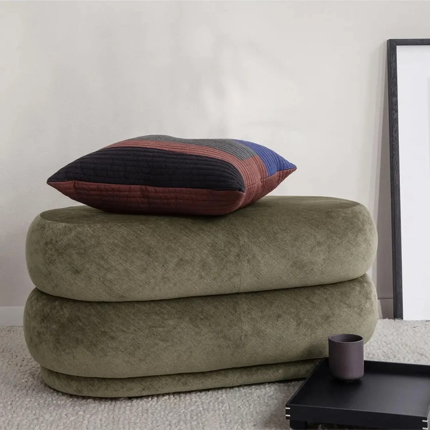 Faded Velvet Pouf - Oval, Forest