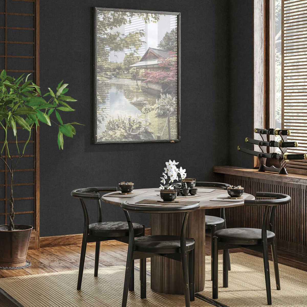 Fine Boxweave Paperweave Wallpaper - Matte Black