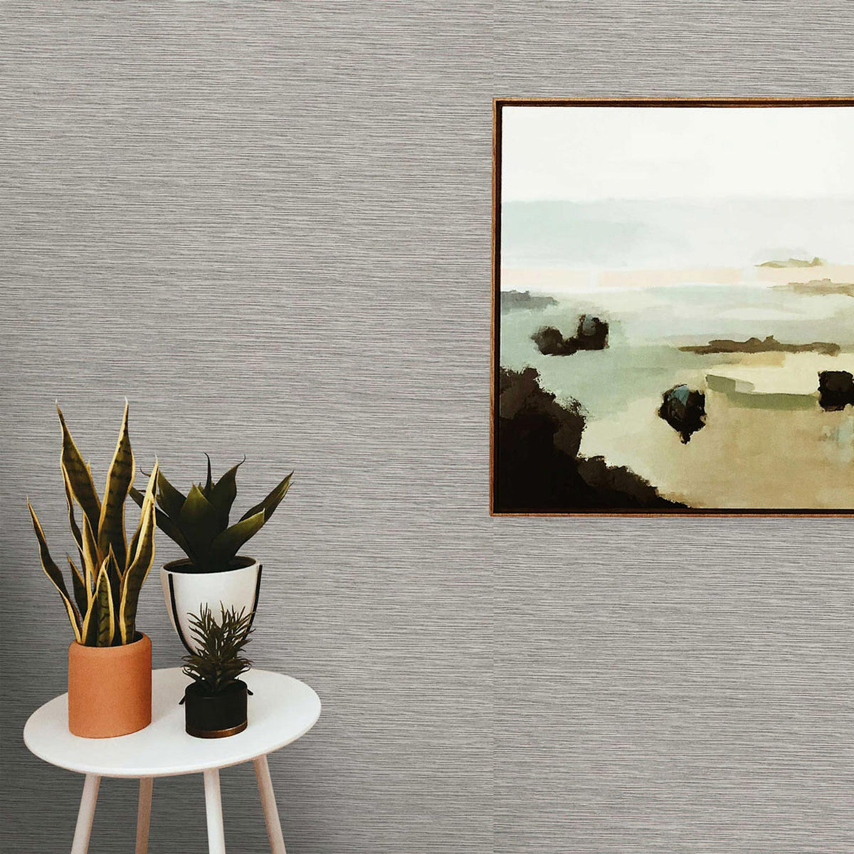 Fine Horizontal Sisal and Viscose Rayon Grasscloth Wallpaper - Light Natural and Black